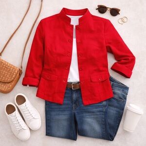 Emma James by Liz Claiborne Red Linen-Blend Button Front Jacket – Size 16